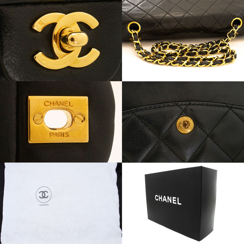 【日本直送】香奈兒經典雙蓋10吋鏈條單肩背包,黑色羊皮-6