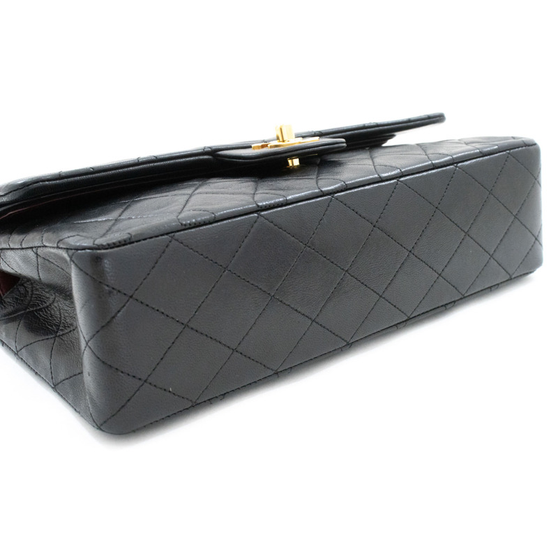 【日本直送】香奈兒經典雙蓋10吋鏈條單肩背包,黑色羊皮-3