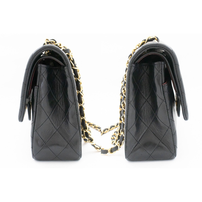 【日本直送】香奈兒經典雙蓋10吋鏈條單肩背包,黑色羊皮-4