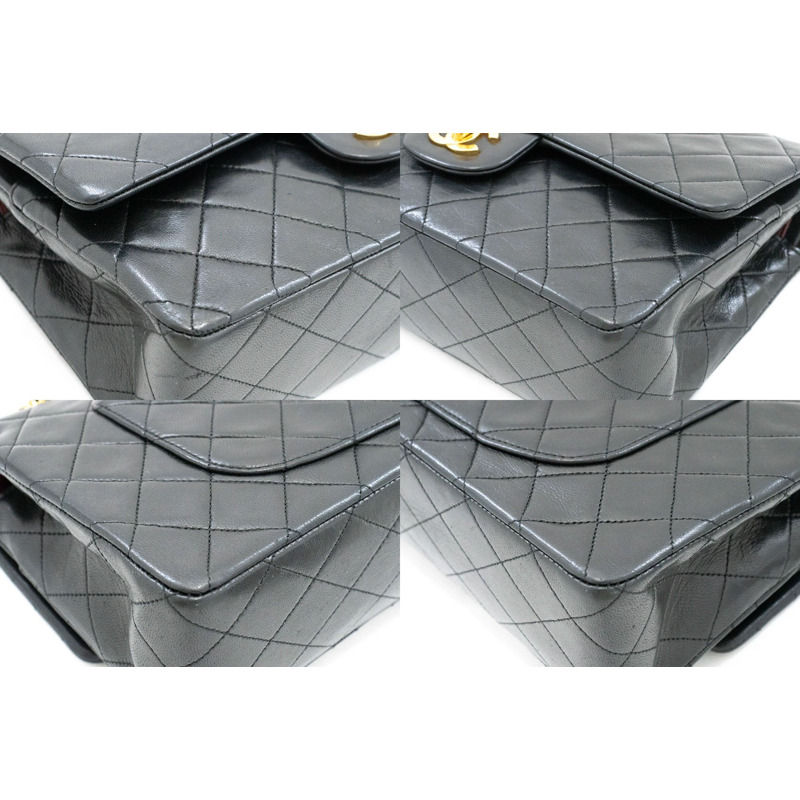 【日本直送】香奈兒經典雙蓋10吋鏈條單肩背包,黑色羊皮-5