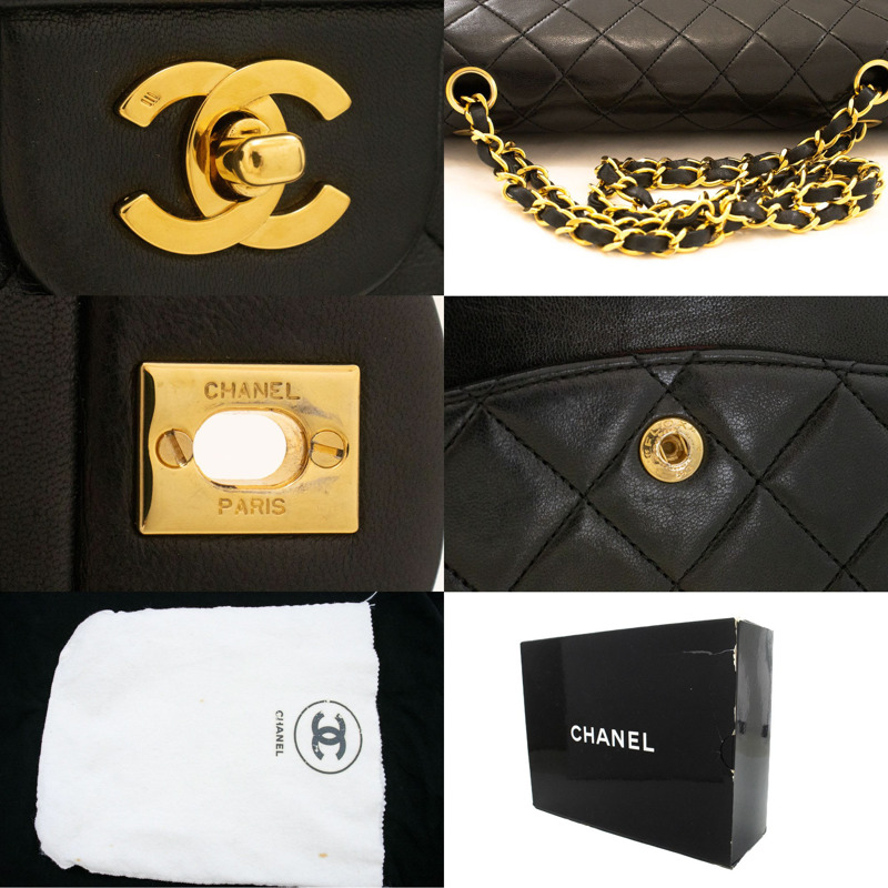 【日本直送】香奈兒經典雙蓋10吋鏈條單肩背包,黑色羊皮-6