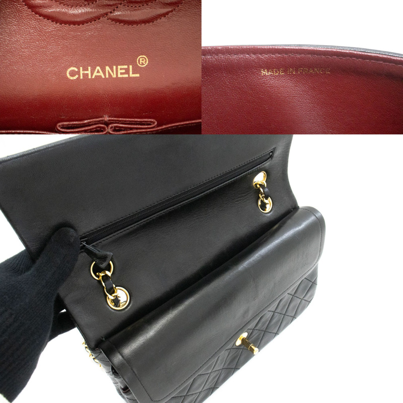 【日本直送】香奈兒經典雙蓋10吋鏈條單肩背包,黑色羊皮-7
