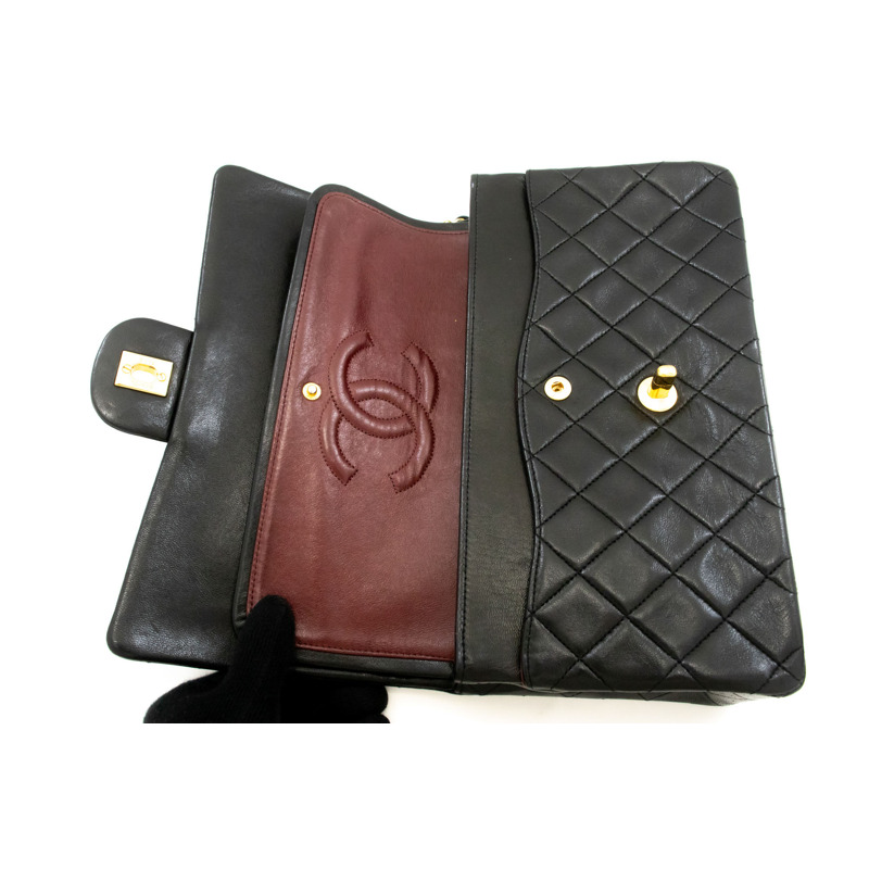 【日本直送】香奈兒經典雙蓋10吋鏈條單肩背包,黑色羊皮-10