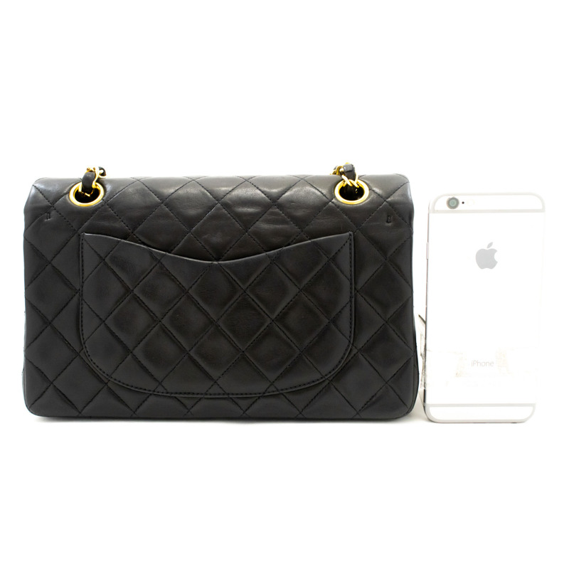 【日本直送】香奈兒經典雙蓋9吋鏈條單肩背包，黑色羊皮-2