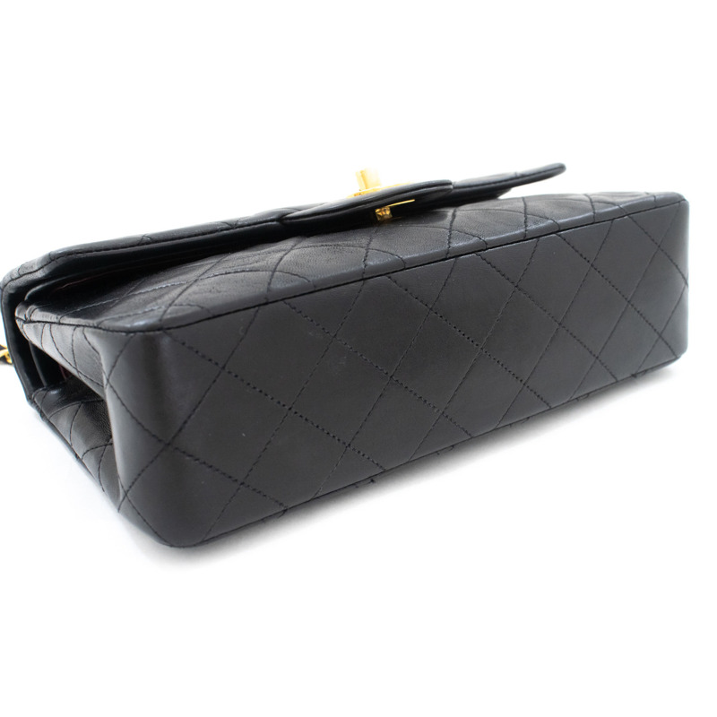 【日本直送】香奈兒經典雙蓋9吋鏈條單肩背包，黑色羊皮-3