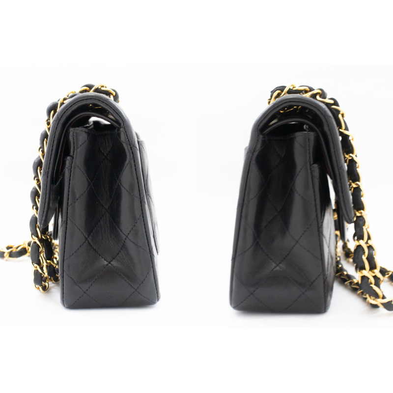 【日本直送】香奈兒經典雙蓋9吋鏈條單肩背包，黑色羊皮-4