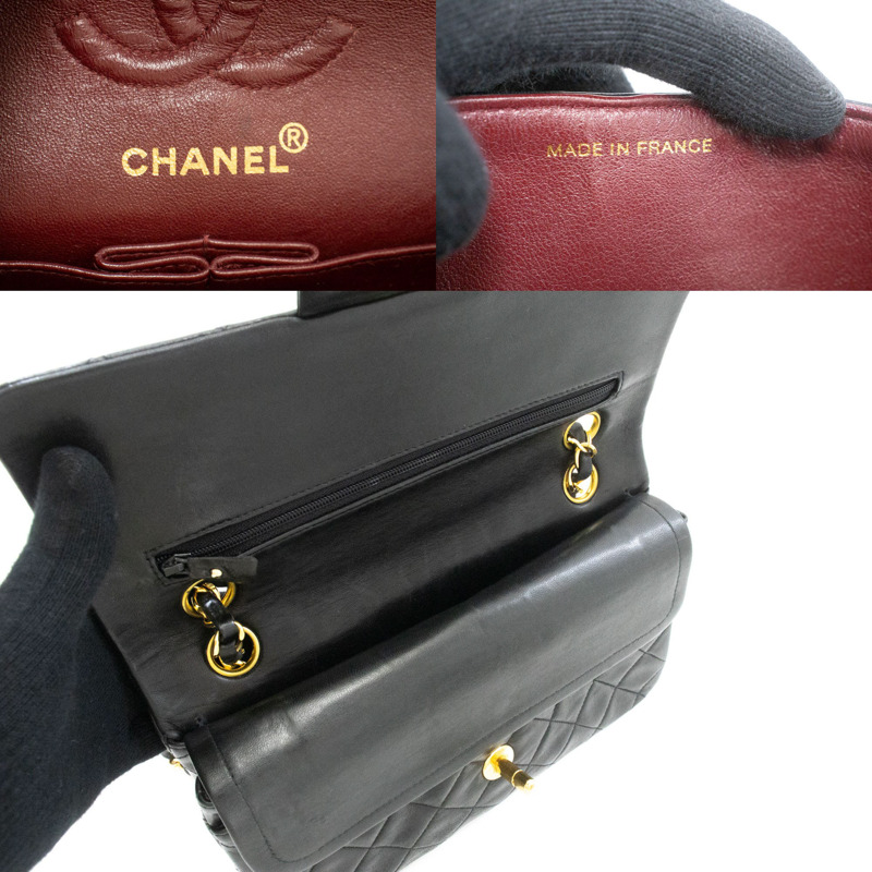 【日本直送】香奈兒經典雙蓋9吋鏈條單肩背包，黑色羊皮-7