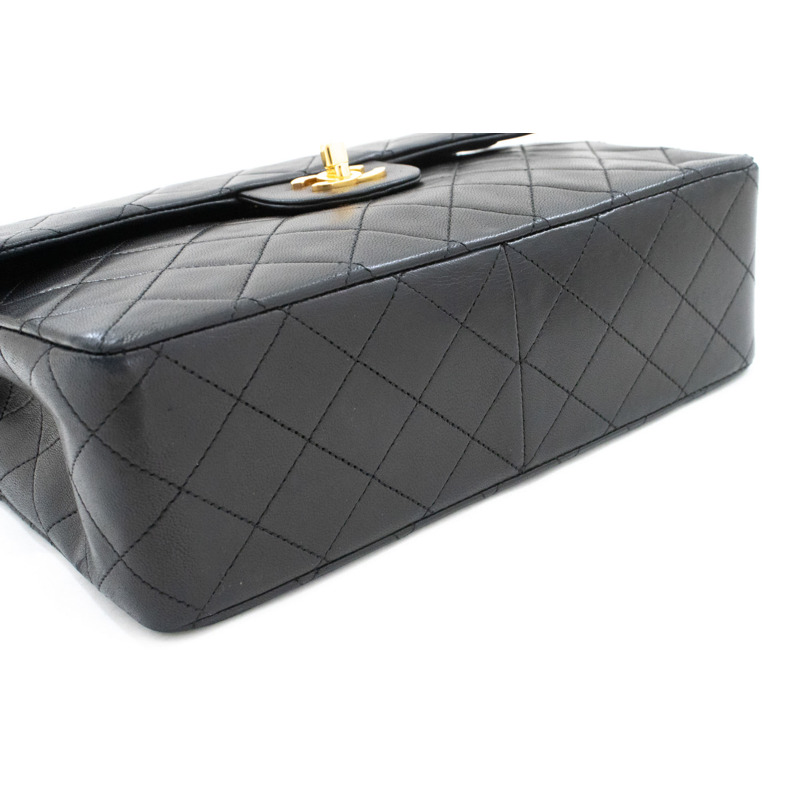 【日本直送】香奈兒經典雙蓋方形鏈條肩背包，黑色羊羔絨-3