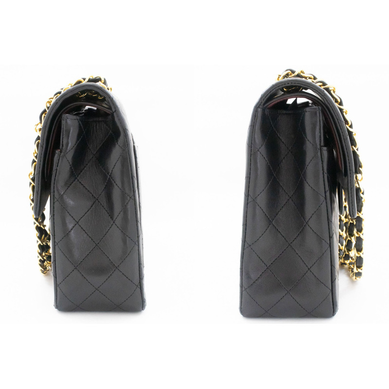 【日本直送】香奈兒經典雙蓋方形鏈條肩背包，黑色羊羔絨-4