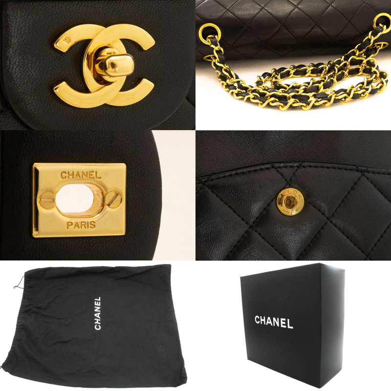 【日本直送】香奈兒經典雙蓋方形鏈條肩背包，黑色羊羔絨-6