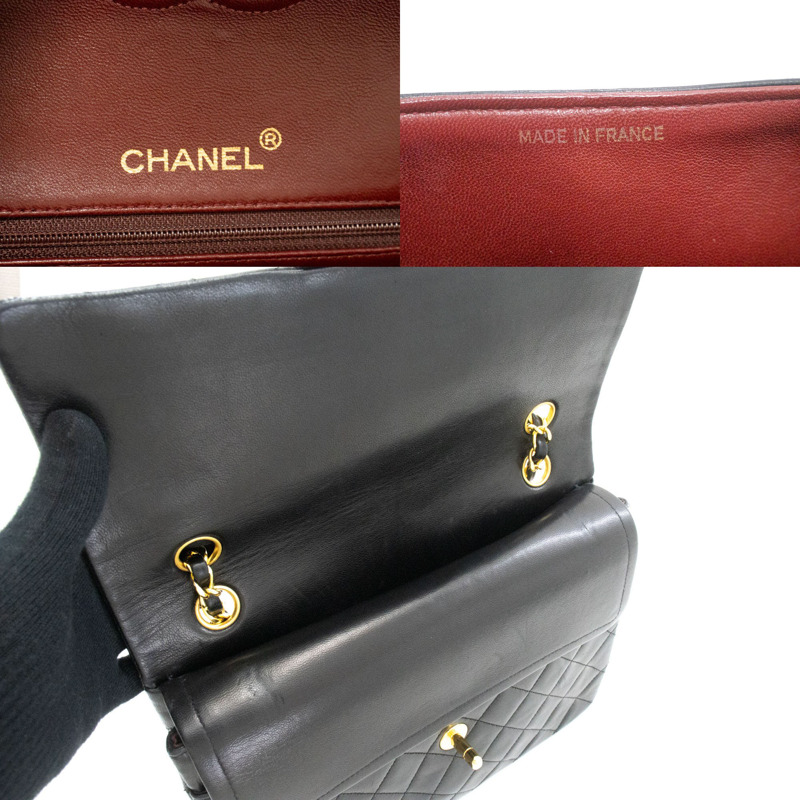 【日本直送】香奈兒經典雙蓋方形鏈條肩背包，黑色羊羔絨-7