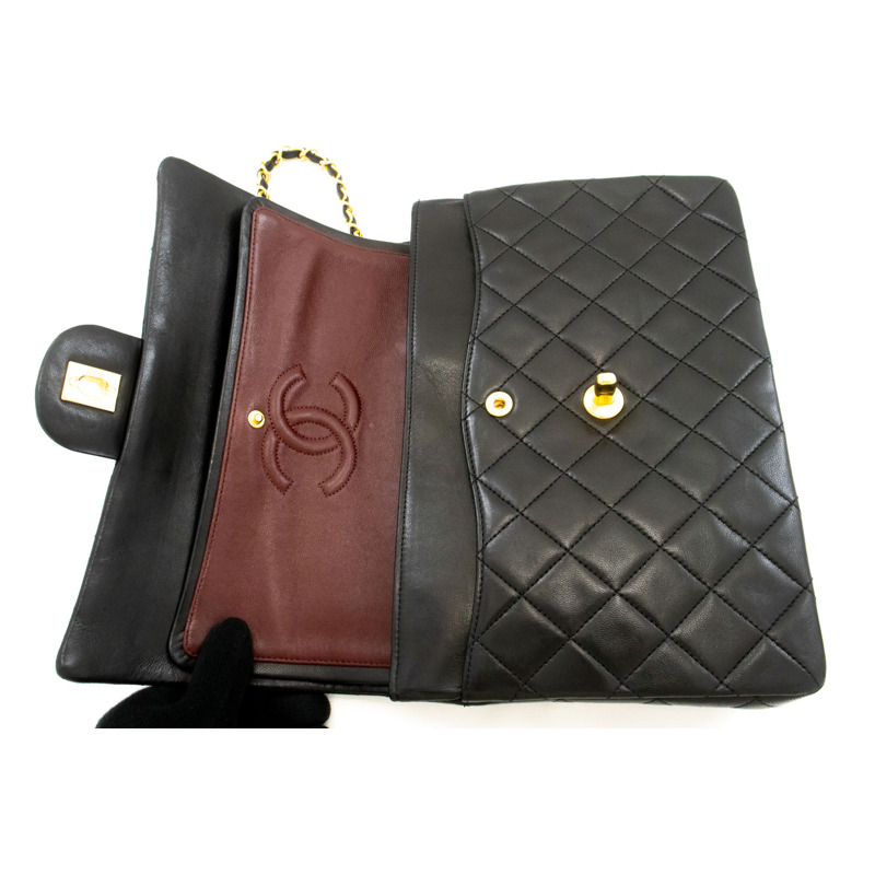 【日本直送】香奈兒經典雙蓋方形鏈條肩背包，黑色羊羔絨-10