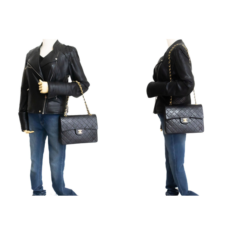 【日本直送】香奈兒經典雙蓋方形鏈條肩背包，黑色羊羔絨-11