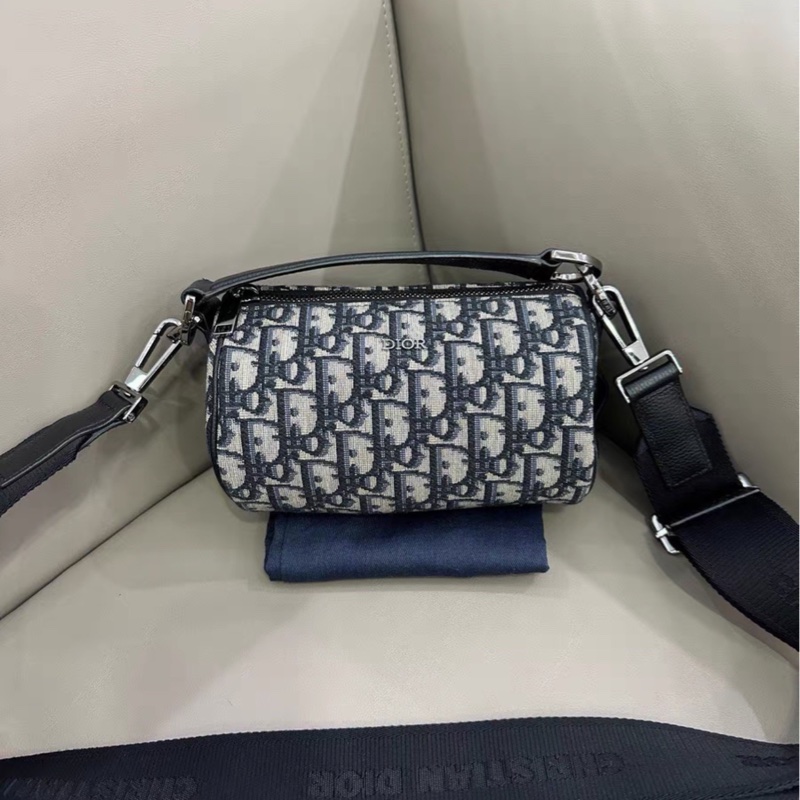 精緻實用款😍99新🆕 Dior迪奧Oblique刺繡老花圓筒包單肩斜挎包-4