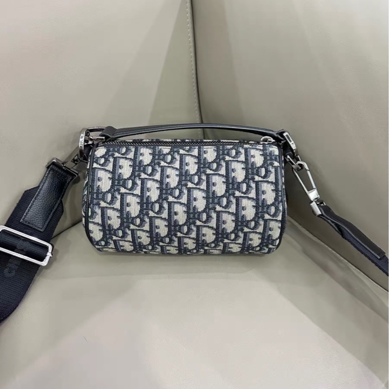 精緻實用款😍99新🆕 Dior迪奧Oblique刺繡老花圓筒包單肩斜挎包-5