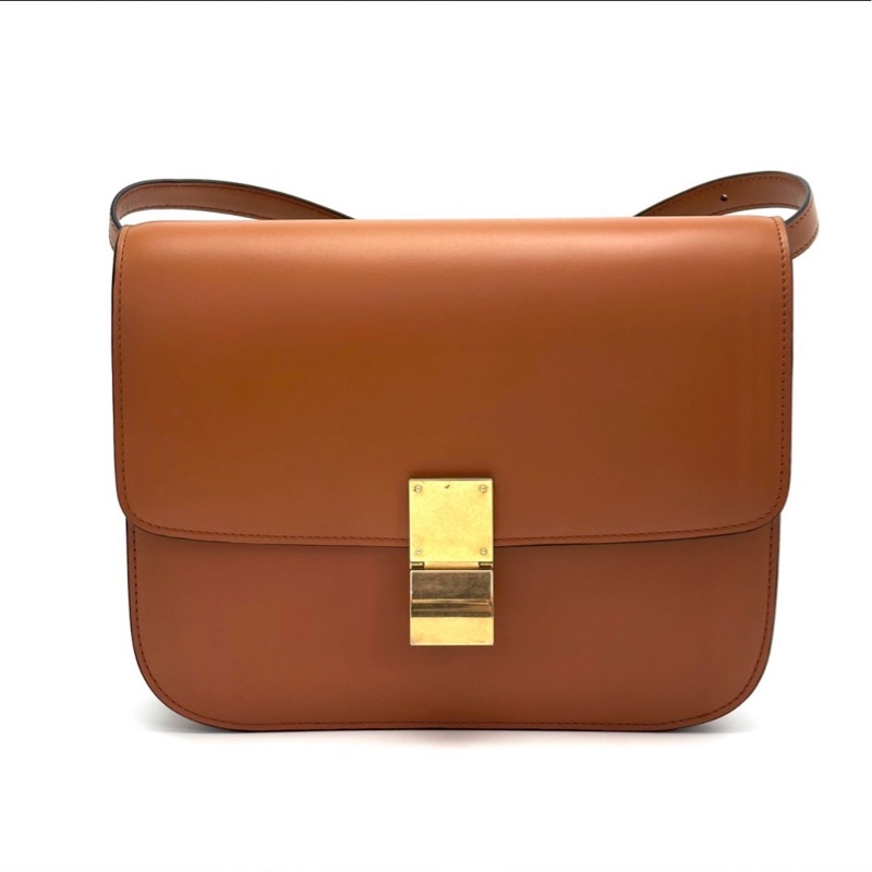 極簡老錢風🥐超低價😍CELINE賽琳box中號焦糖金棕色豆腐包單肩斜挎包-4