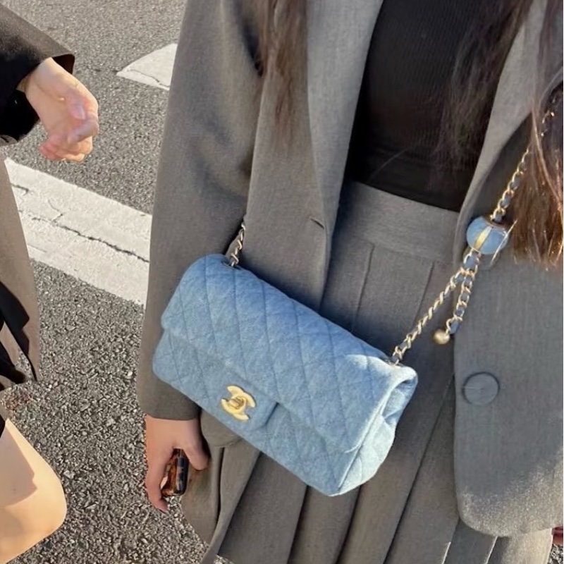成色優💯超搶手❤️‍🔥 Chanel香奈兒丹寧牛仔cf金球大Mini單肩斜挎包-0