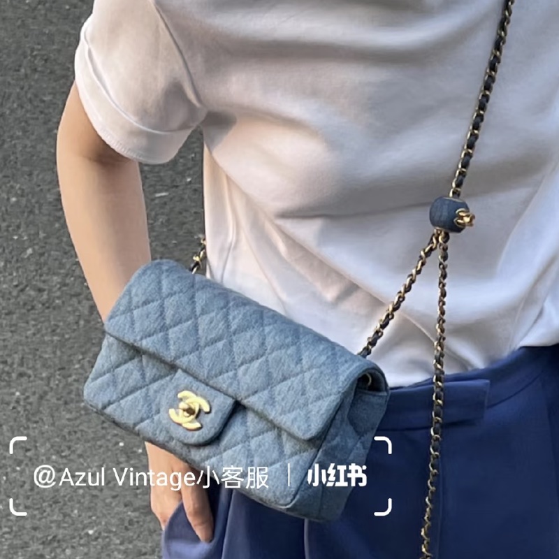 成色優💯超搶手❤️‍🔥 Chanel香奈兒丹寧牛仔cf金球大Mini單肩斜挎包-4