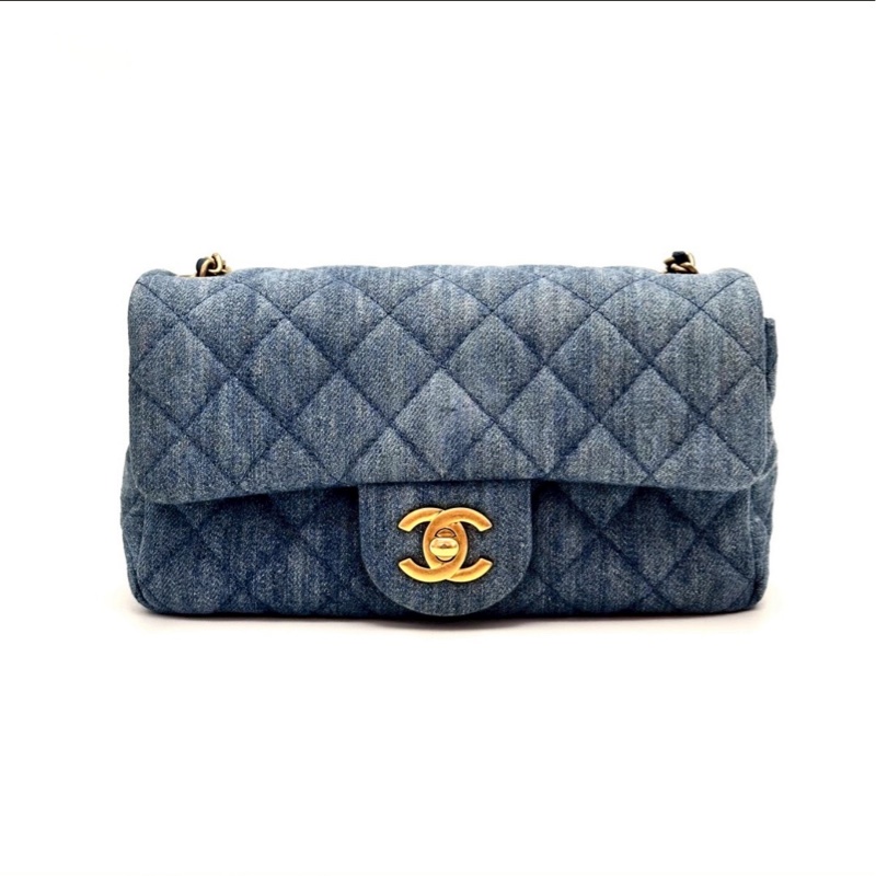 成色優💯超搶手❤️‍🔥 Chanel香奈兒丹寧牛仔cf金球大Mini單肩斜挎包-7