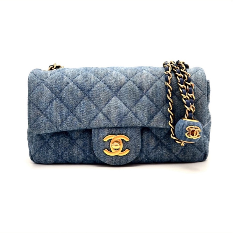 成色優💯超搶手❤️‍🔥 Chanel香奈兒丹寧牛仔cf金球大Mini單肩斜挎包-8