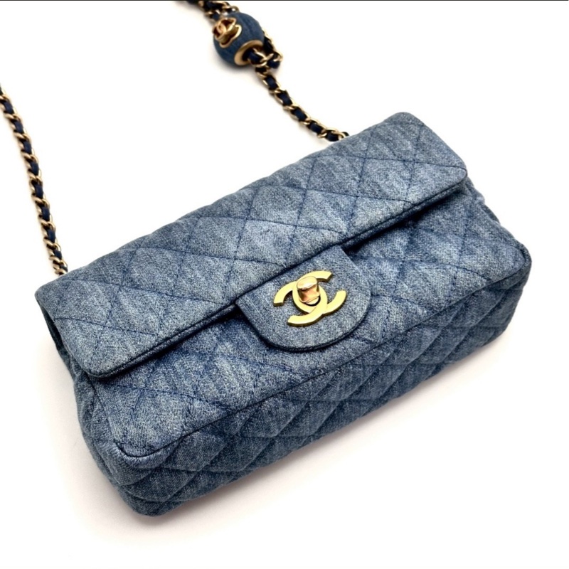 成色優💯超搶手❤️‍🔥 Chanel香奈兒丹寧牛仔cf金球大Mini單肩斜挎包-10