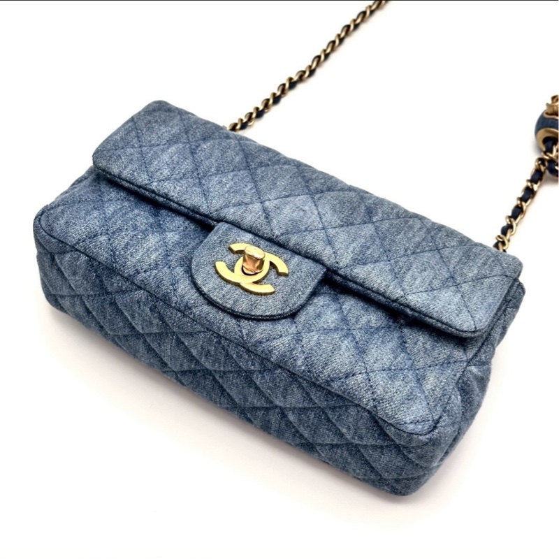 成色優💯超搶手❤️‍🔥 Chanel香奈兒丹寧牛仔cf金球大Mini單肩斜挎包-12