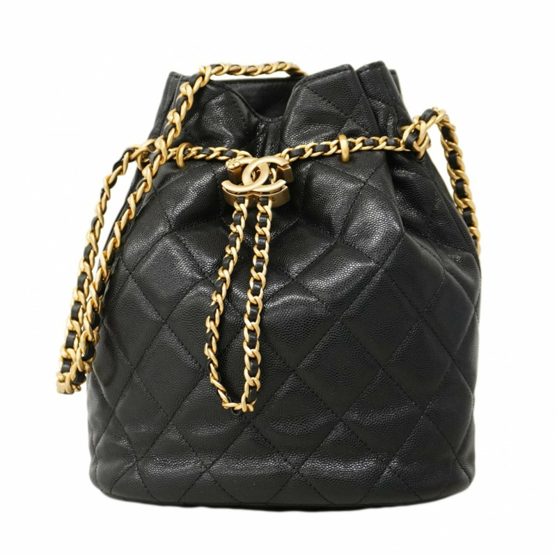 香奈兒 Matelasse 鏈條肩背包，魚子醬紋皮革，香檳黑，女士-0