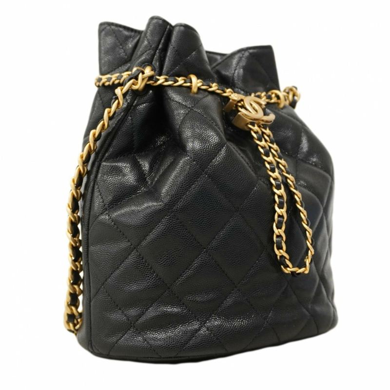 香奈兒 Matelasse 鏈條肩背包，魚子醬紋皮革，香檳黑，女士-1