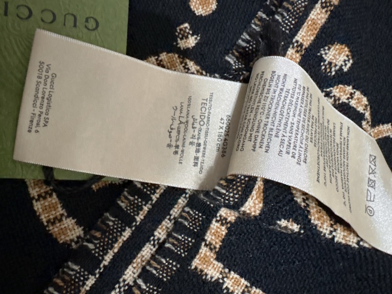 GUCCI 古馳 經典格紋GG織花羊毛圍巾(黑/米色)-2