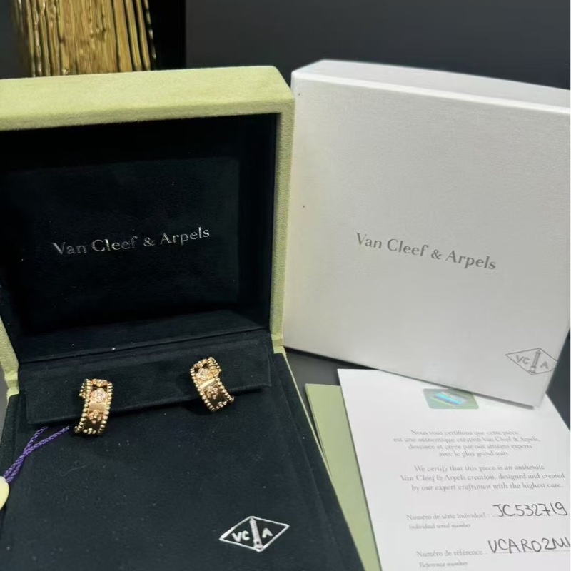 VCA梵克雅寶Perlee 萬花筒玫瑰金滿鑽耳環 ,22年購入-5