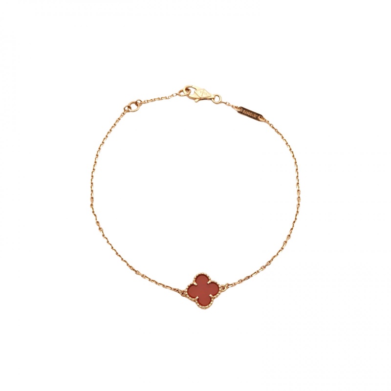 VAN CLEEF&ARPELS SweetAlhambra小號單花手鏈新扣18K玫瑰金/紅玉髓S-M碼-0