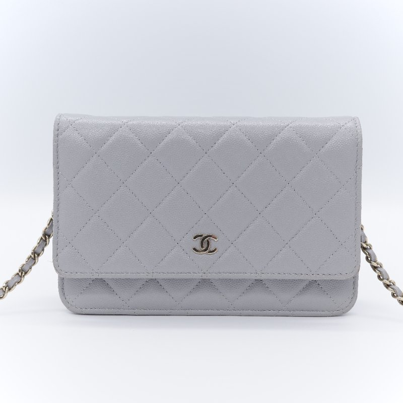 Chanel 香奈兒 經典菱格紋 藍灰色 荔枝牛皮 WOC 鏈帶包-2