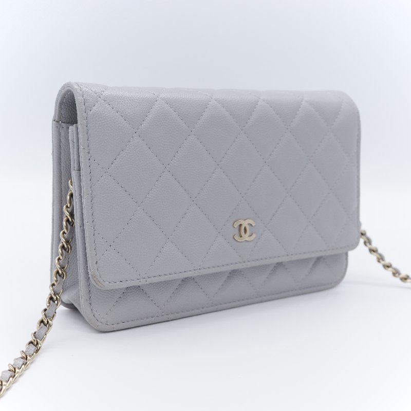 Chanel 香奈兒 經典菱格紋 藍灰色 荔枝牛皮 WOC 鏈帶包-3