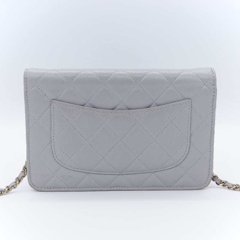 Chanel 香奈兒 經典菱格紋 藍灰色 荔枝牛皮 WOC 鏈帶包-5