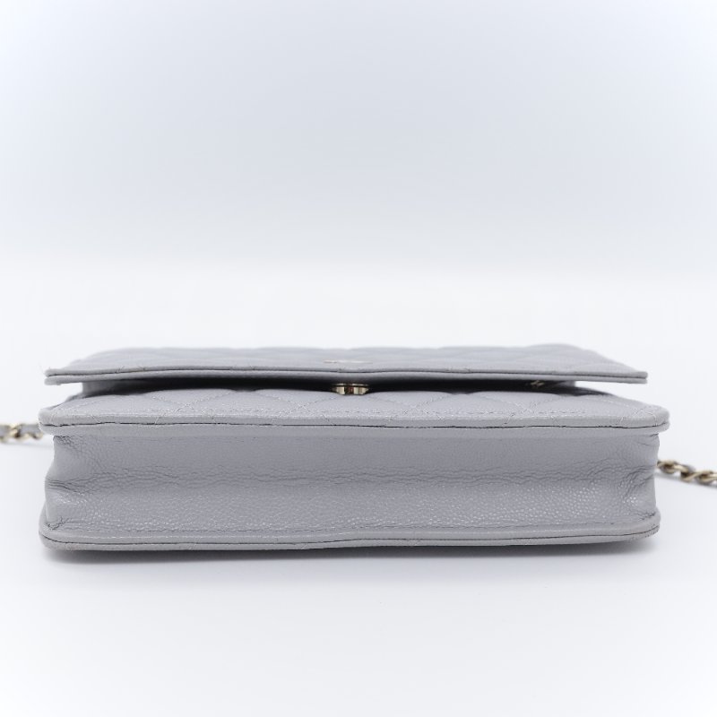 Chanel 香奈兒 經典菱格紋 藍灰色 荔枝牛皮 WOC 鏈帶包-6