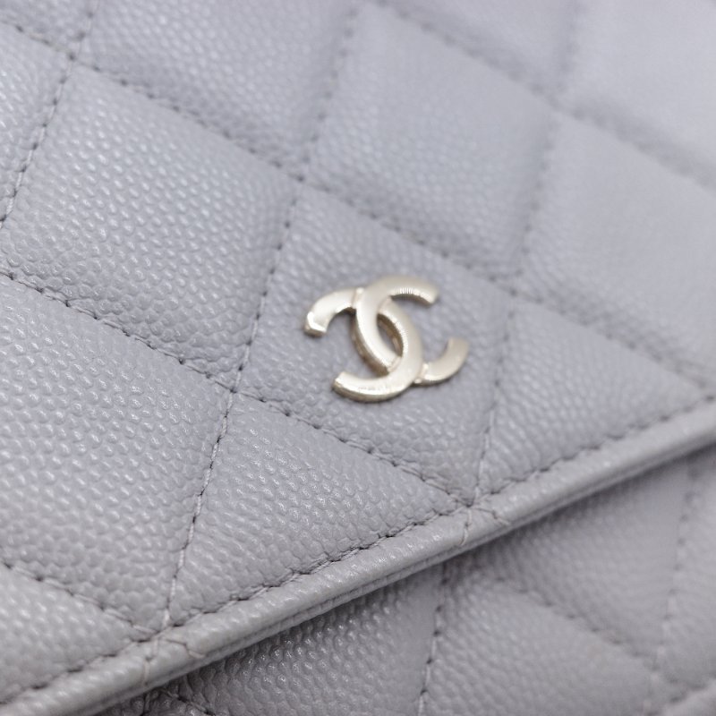 Chanel 香奈兒 經典菱格紋 藍灰色 荔枝牛皮 WOC 鏈帶包-7