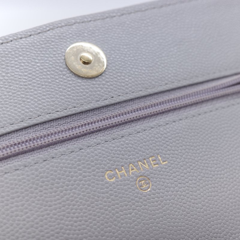 Chanel 香奈兒 經典菱格紋 藍灰色 荔枝牛皮 WOC 鏈帶包-8