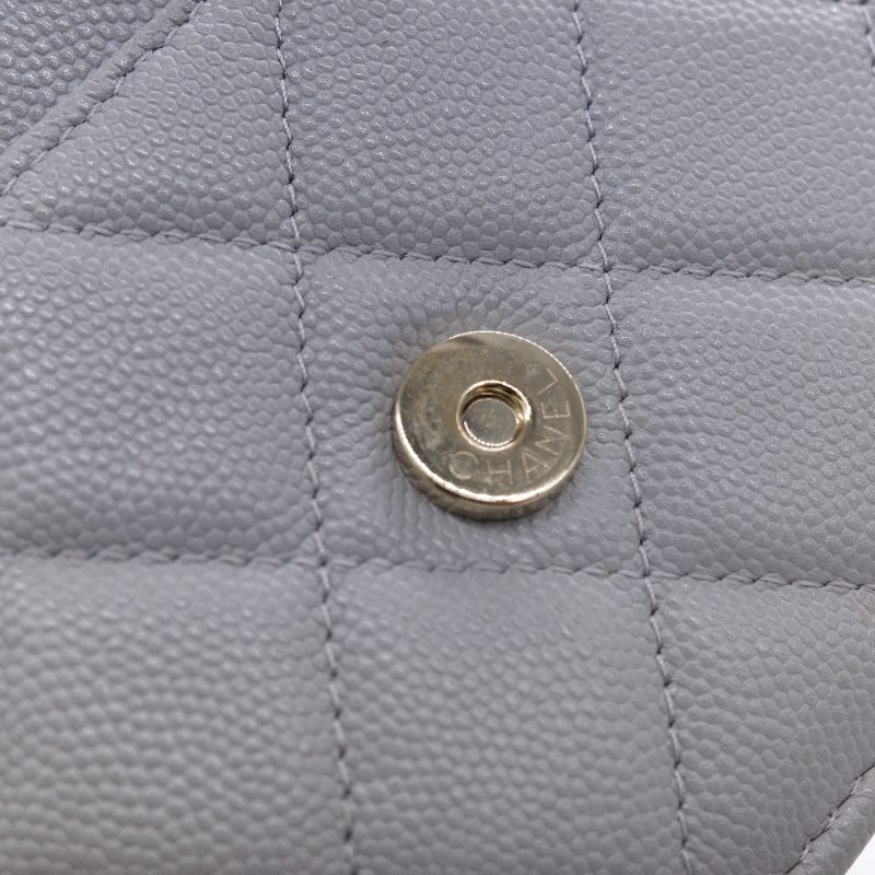 Chanel 香奈兒 經典菱格紋 藍灰色 荔枝牛皮 WOC 鏈帶包-10