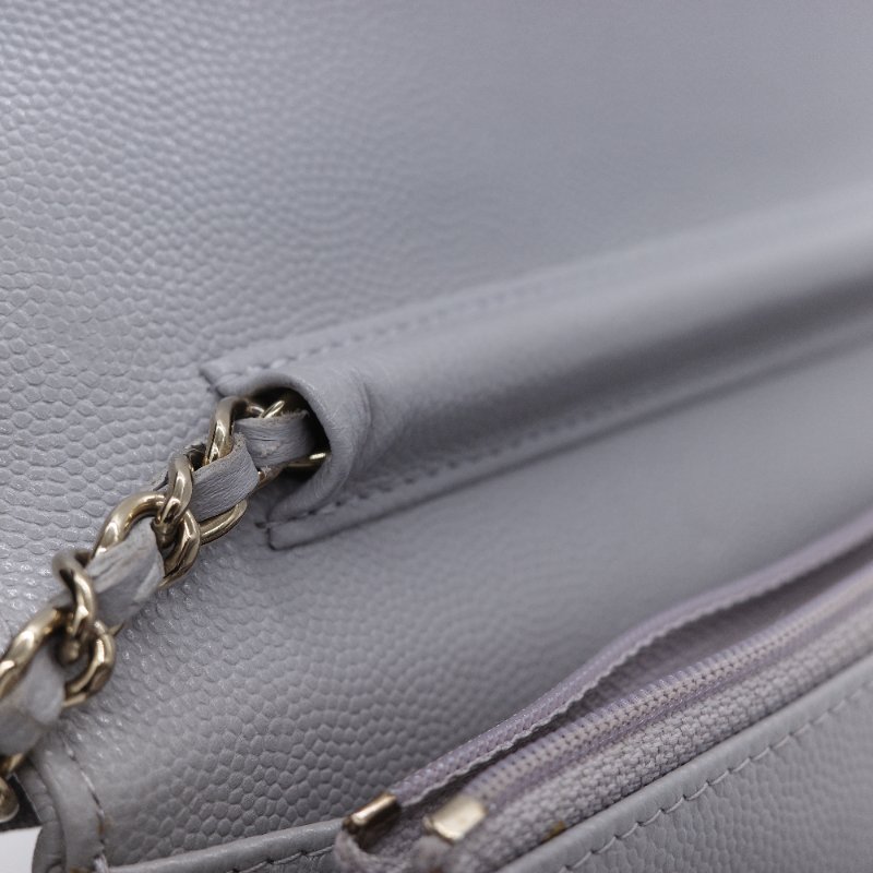 Chanel 香奈兒 經典菱格紋 藍灰色 荔枝牛皮 WOC 鏈帶包-11