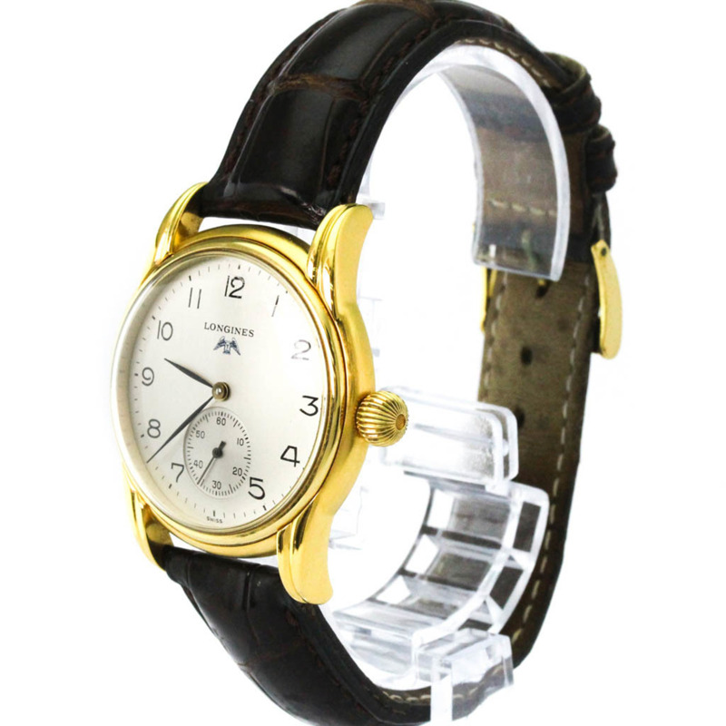 浪琴錶鍍金皮革手動上鍊男士腕錶 L4.659.2-1