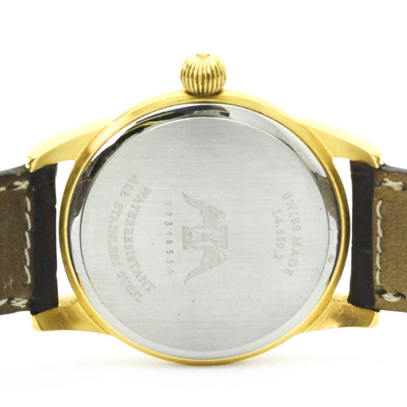 浪琴錶鍍金皮革手動上鍊男士腕錶 L4.659.2-5