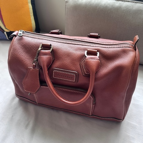 【全新閒置】Longchamp 小羊皮波士頓包 🤎 焦糖色