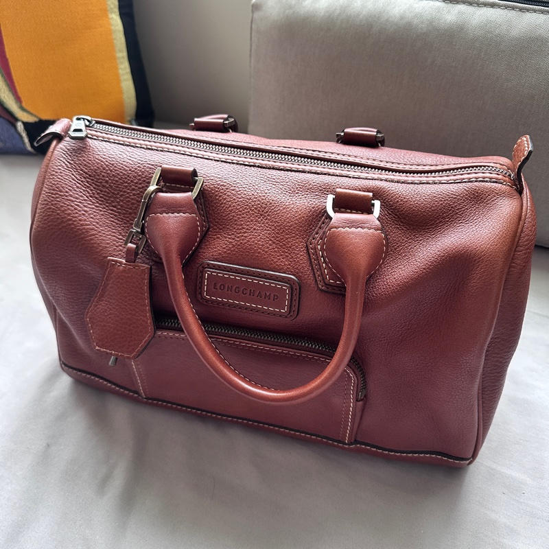 【全新閒置】Longchamp 小羊皮波士頓包 🤎 焦糖色-0