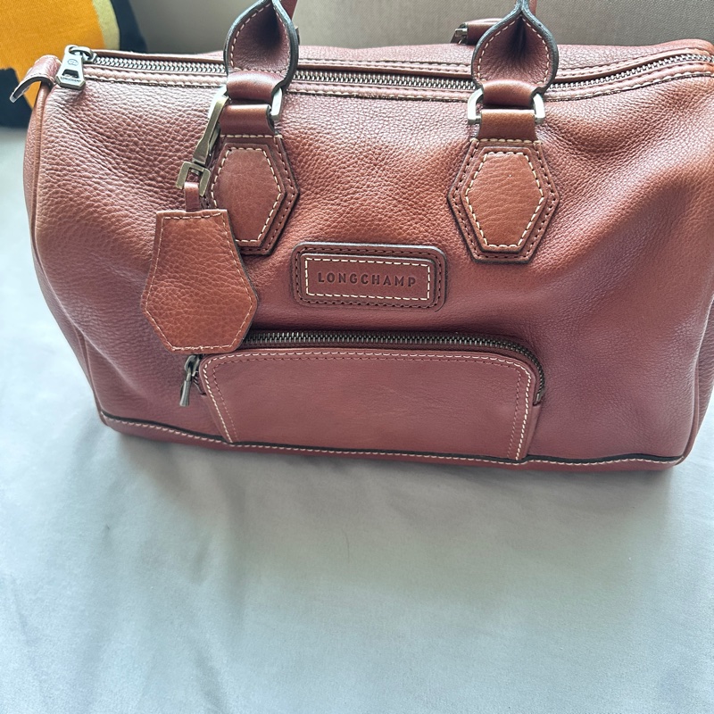 【全新閒置】Longchamp 小羊皮波士頓包 🤎 焦糖色-1