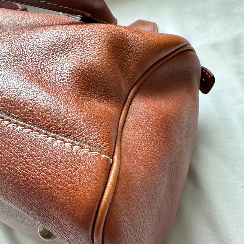 【全新閒置】Longchamp 小羊皮波士頓包 🤎 焦糖色-11