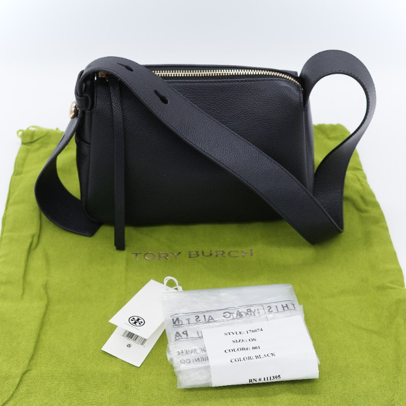 Tory Burch 湯麗柏琦 Romy 中號黑色 荔紋牛皮 肩斜背包-1