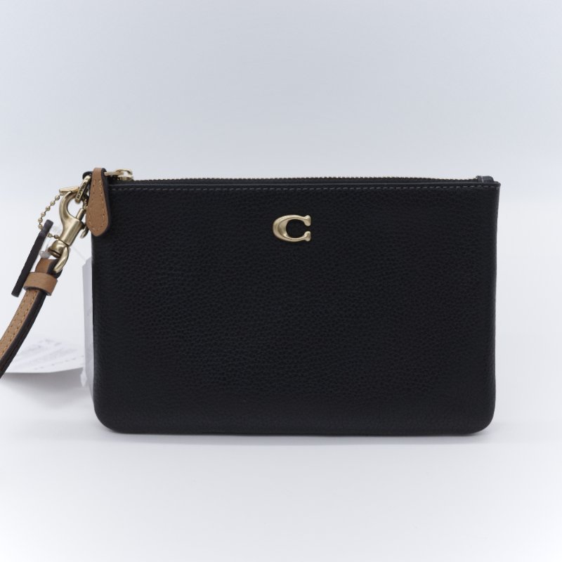 Coach 蔻馳 金屬Logo 黑色拋光 荔枝紋小牛皮 手拿包-1