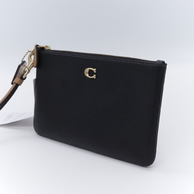 Coach 蔻馳 金屬Logo 黑色拋光 荔枝紋小牛皮 手拿包-2