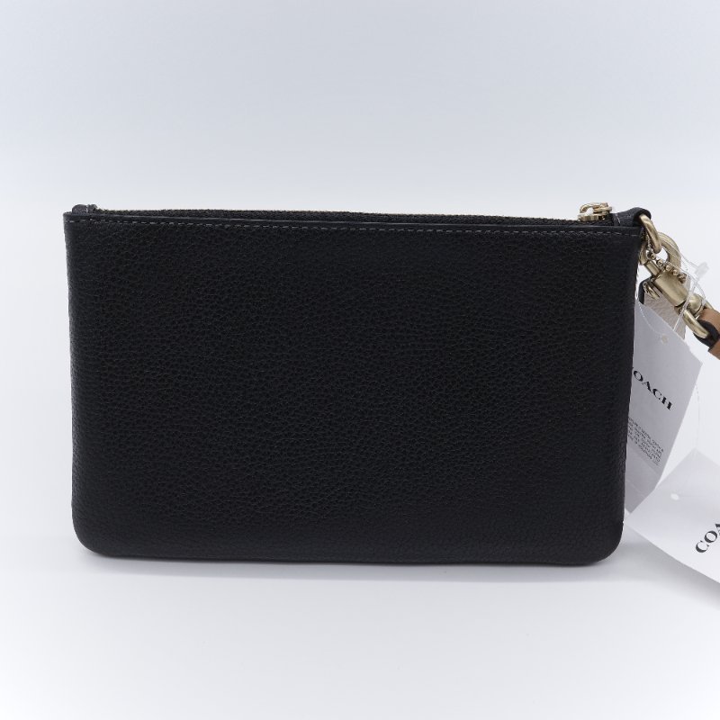 Coach 蔻馳 金屬Logo 黑色拋光 荔枝紋小牛皮 手拿包-4