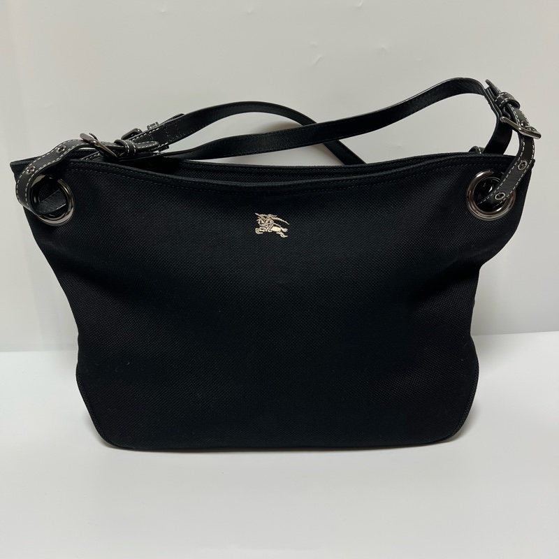 Burberry Blue Label 女士品牌手提包、黑色帆布材質、格紋圖案-5